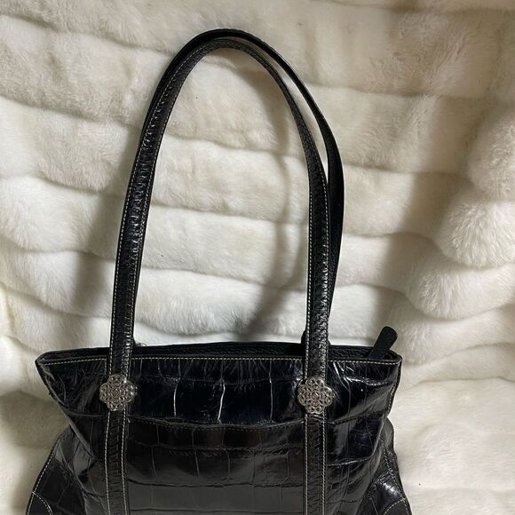Brighton leather croc embossed black shoulder bag with silver tone accent - Picture 2 of 11